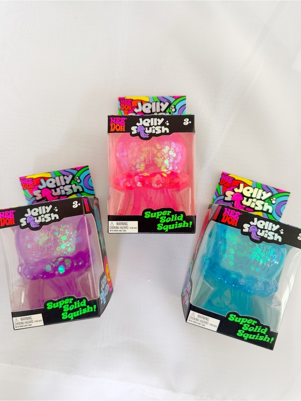 RARE NeeDoh Jelly Squish Set of 3 Pink Purple Blue Jellyfish Squishy Sensory Toy